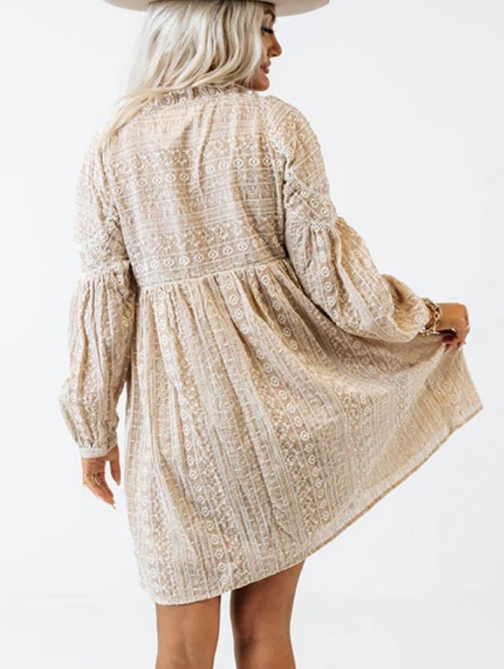 Impressions Beige Embroidered Mini Dress - Picture 4 of 11